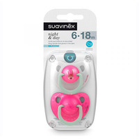 Анатомічна нічна пустушка Suavinex Рожевий зайчик, 6-18 місяців, 2 шт. (306807) 