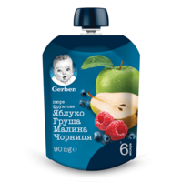 Фруктове пюре Gerber Яблуко, груша, малина, чорниця, 90г  