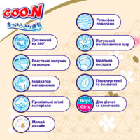 Підгузки Goo.N Premium Soft для дітей 3-6 кг, розмір 2S, на липучках, унісекс, 70 шт. (F1010101-153)