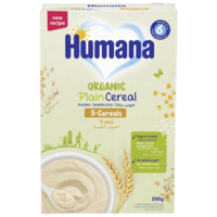 Каша безмолочна Humana Organic Plain Cereal 5-Cereals Цілозернова 5 злаків для дітей від 6 місяців 200 г (4251099602682) 