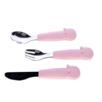 Столові прибори дитячі FreeON Elephant металеві з силіконовою ручкою, рожевий (46309) 