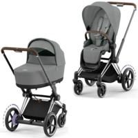 Коляска Cybex e-Priam 2 в 1 Mirage Grey на шасі Chrome Brown з електроприводом (521002349/523000809/523000743) 