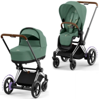 Коляска Cybex e-Priam 2 в 1 Leaf Green на шасі Chrome Brown з електроприводом (521002349/523000839/523000773) 