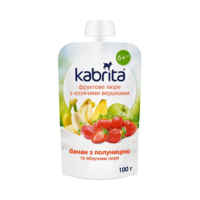 Фруктове пюре Kabrita з козячими вершками Банан з полуницею і яблучним пюре для дітей від 8 місяців, 100 г (8716677007144) 