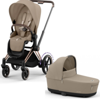 Коляска Cybex e-Priam 2 в 1 Cozy Beige на шасі Chrome Brown з електроприводом 