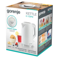 Электрочайник Gorenje 1.7л, Strix-контроль, белый матовый (K17DPW)
