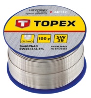 Припій олов'яний TOPEX Sn60Pb40, флюс SW26, дріт 0.7мм, 100г (44E512) 