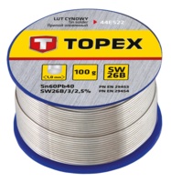 Припій олов’яний TOPEX Sn60Pb40, флюс SW26B, дріт 1мм, 100г (44E522) 