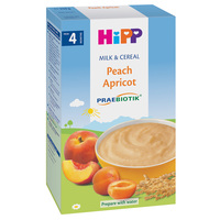 Молочна каша HiPP Рисово-кукурудзяна Персики-абрикоси з пребіотиками, 250 г (9062300140092) 