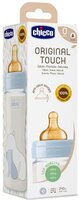 Пляшка для годування скляна Chicco Original Touch з латексною соскою 0+ міс. 240 мл Блакитна (27720.20)