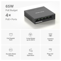 Комутатор MERCUSYS 5xGE 65Вт, некерований (MS105GP)