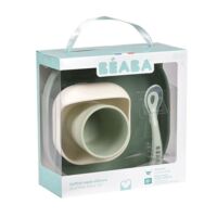 Набір дитячого силіконового посуду Beaba, 4 предмети, біло-зелений (913603)