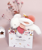 М'яка іграшка Doudou Happy Boho Зайчик Помпон корал, 25 см (DC3736)
