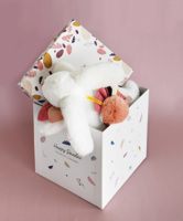 М'яка іграшка Doudou Happy Boho Зайчик Помпон корал, 25 см (DC3736)