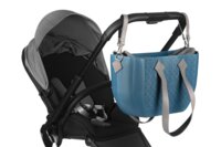 Сумка MyMia, синий корпус/ серая подкладка/ серые кожаные ручки, фиксаторы, ремни на коляску (NV8801P/02G/23G/13G/33G)