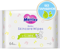  Дитячі вологі серветки Merries Flushable запасний блок 64 шт 