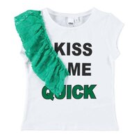 Белая футболка iDO Kiss me quick с зеленым кружевом для девочки 7 лет (4.W876.00/0113) 