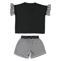 Літній дівочий комплект iDO з чорною футболкою та смугастими шортами, 7 років (4.W921.00/8025)