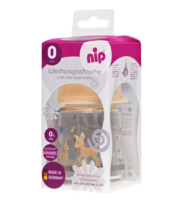 Стеклянная бутылочка Nip бежевая 120 мл с силиконовой соской, M средний поток