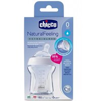 Пляшка для годування скляна Chicco Natural Feeling з силіконовою соскою 0м + 150 мл (80611.00)